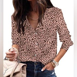 Ecowish Sz M Cheetah Print Blouse Silky Lightweight Long Sleeve NWT